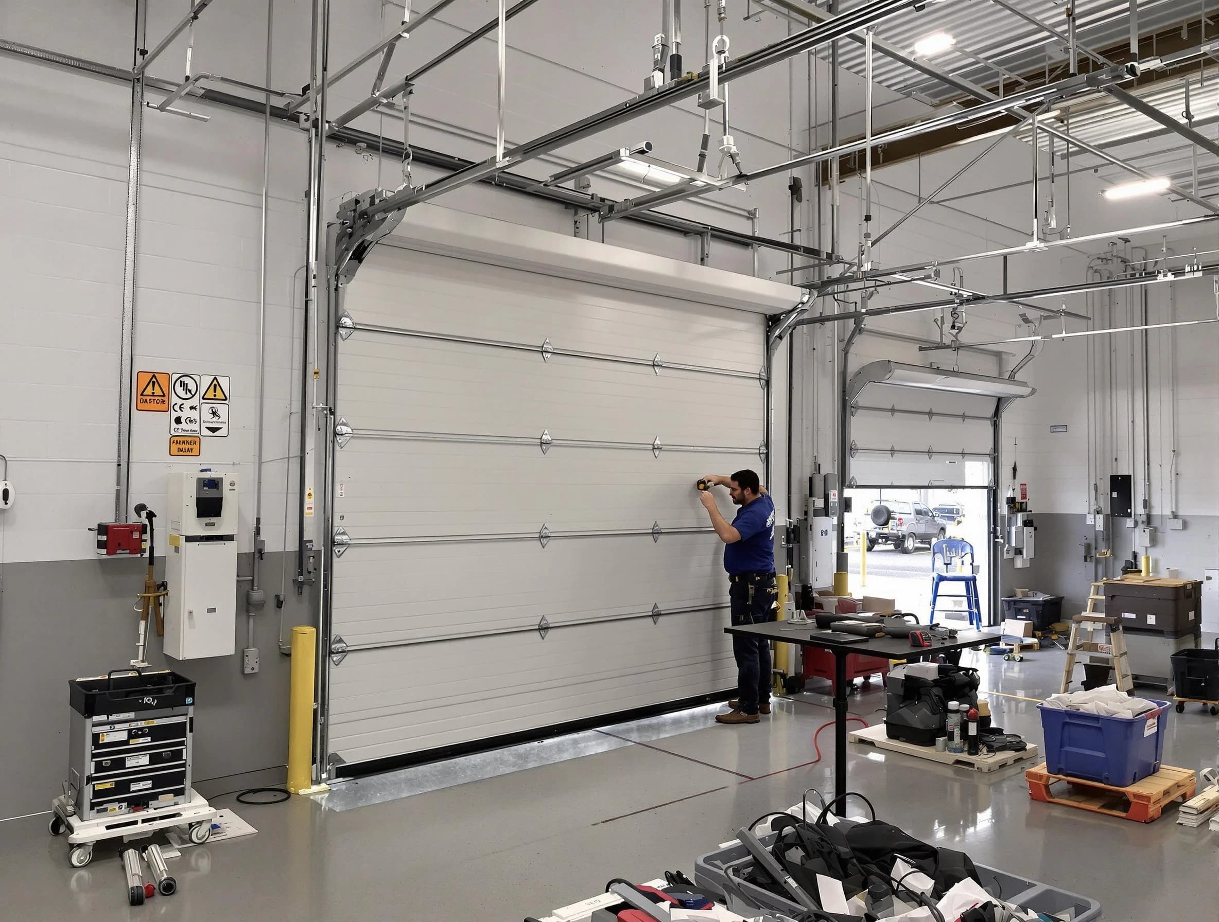 Commercial garage door repair being performed by Doraville Garage Door Repair expert in Doraville