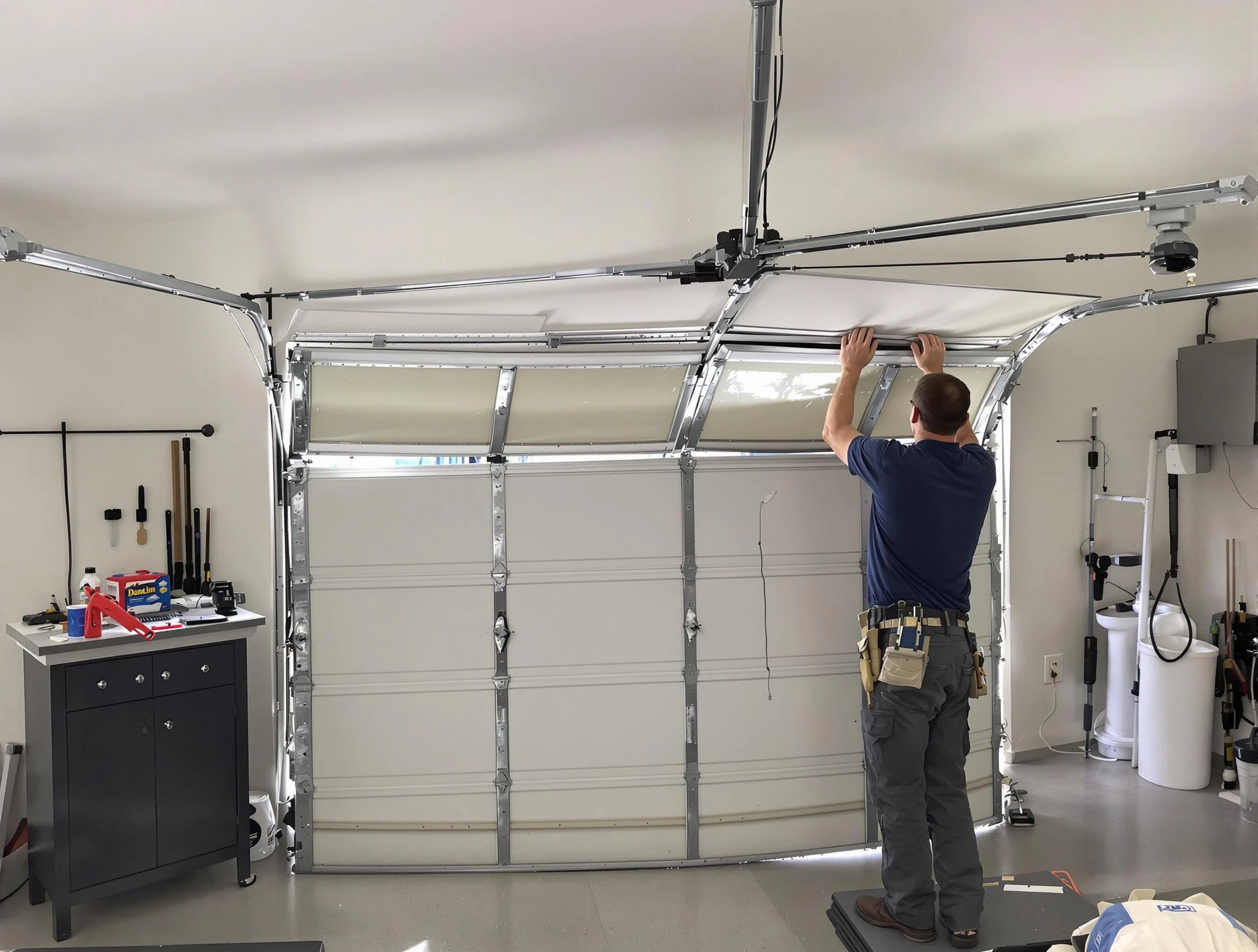 Doraville Garage Door Repair specialist performing precise section replacement on Doraville garage door