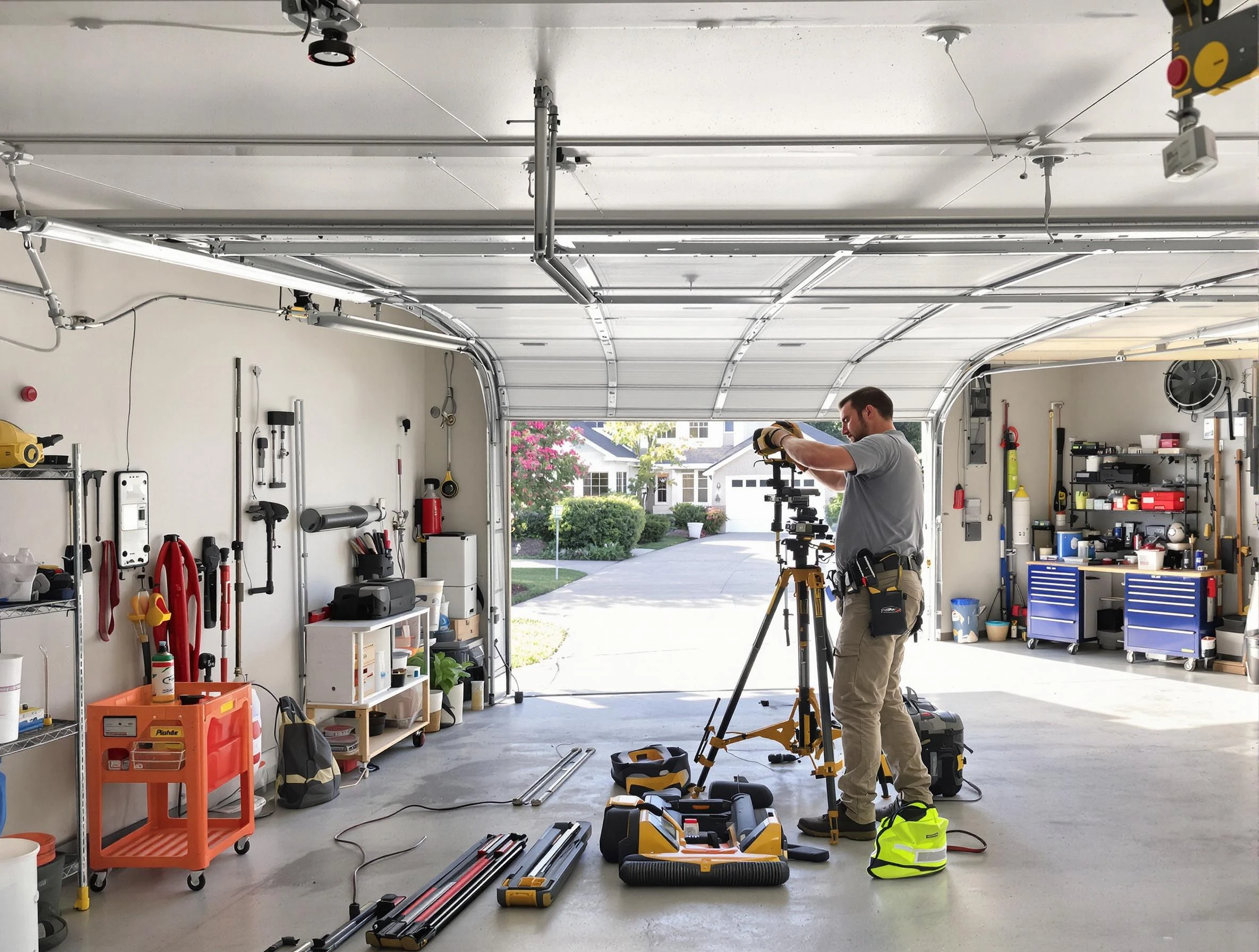 Doraville Garage Door Repair specialist performing laser-guided track alignment in Doraville